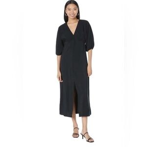 MANGO Bombay Dress Black Puff Sleeve Midi Dress Size 6